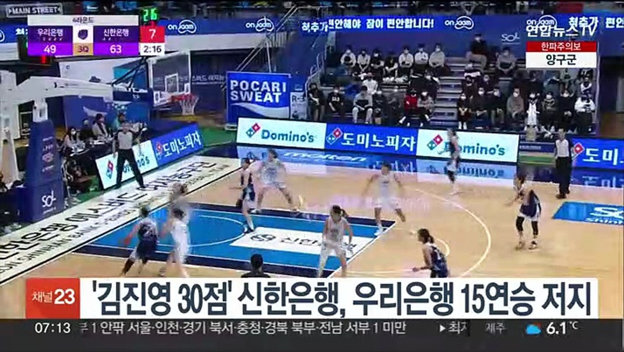 '김진영 30점' 신한은행, 우리은행 15연승 저지