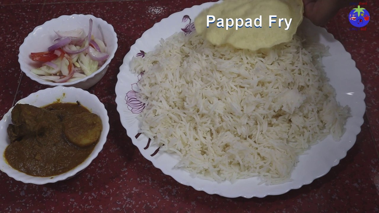 White Rice with Chicken Curry Eating | White Rice, Chicken Curry, Salad and Pappad Fry Mukbang