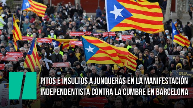 Pitos e insultos a Junqueras en la manifestación independentista contra la cumbre en Barcelona