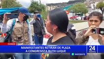 Cusco: Congresista Ruth Luque es expulsada de la Plaza Túpac Amaru por manifestantes