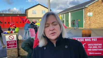 Liz Saville Roberts MP on the picket line in Pwllheli