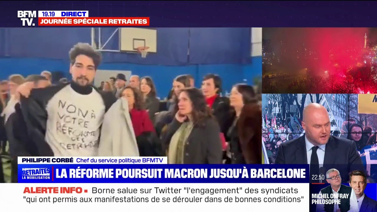 Un opposant à la réforme des retraites évacué pendant le discours d'Emmanuel Macron à la communauté française de Barcelone