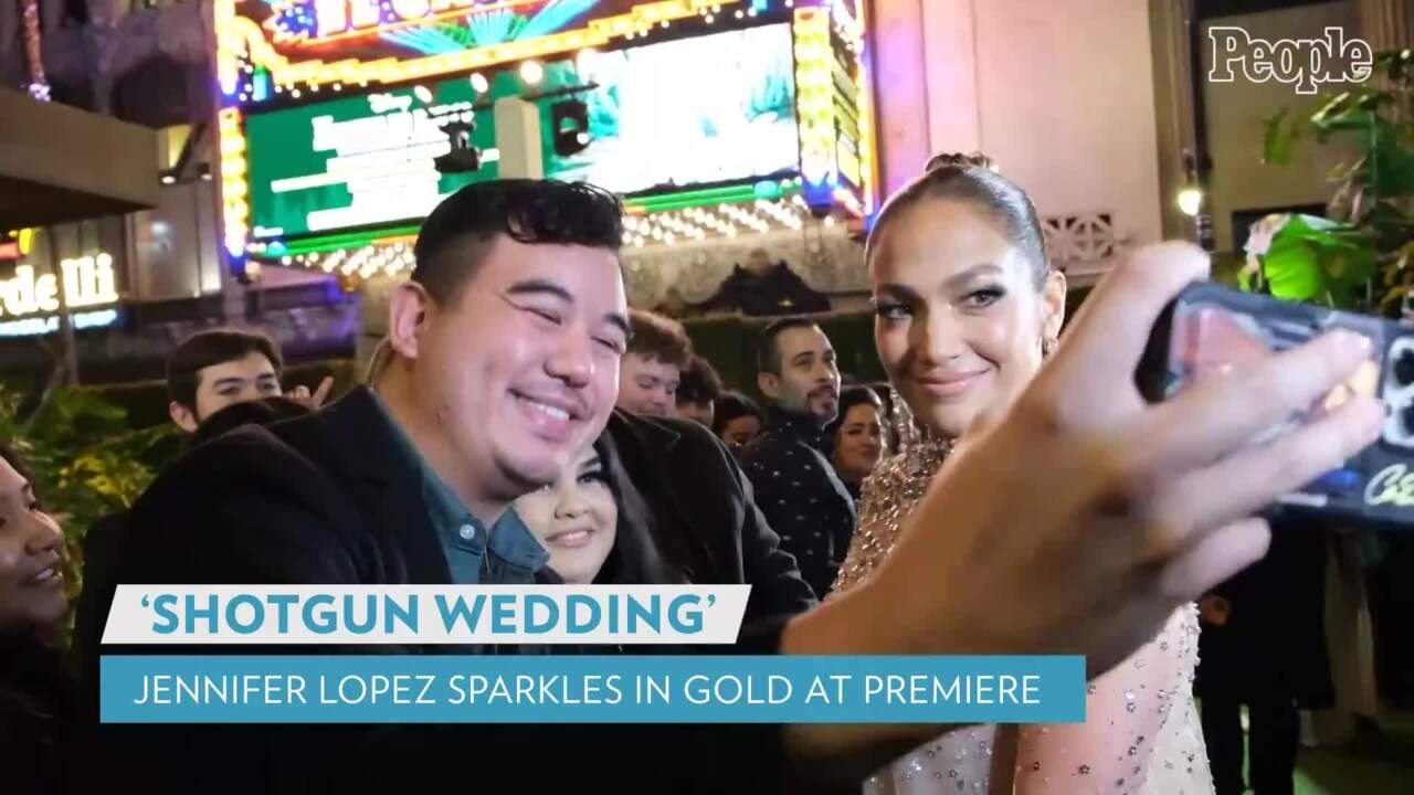 Jennifer Lopez Sparkles in Gold at 'Shotgun Wedding' Los Angeles Premiere — See the Red Carpet Photo
