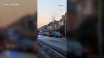Fire engines in Barton Road at a house fire