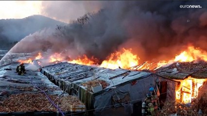 Flammeninferno im letzten Slum von Seoul - Zahlreiche Menschen mussten in Sicherheit gebracht werden