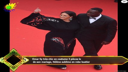 Omar Sy très chic en costume 3 pièces le  de son mariage, Hélène sublime en robe bustier
