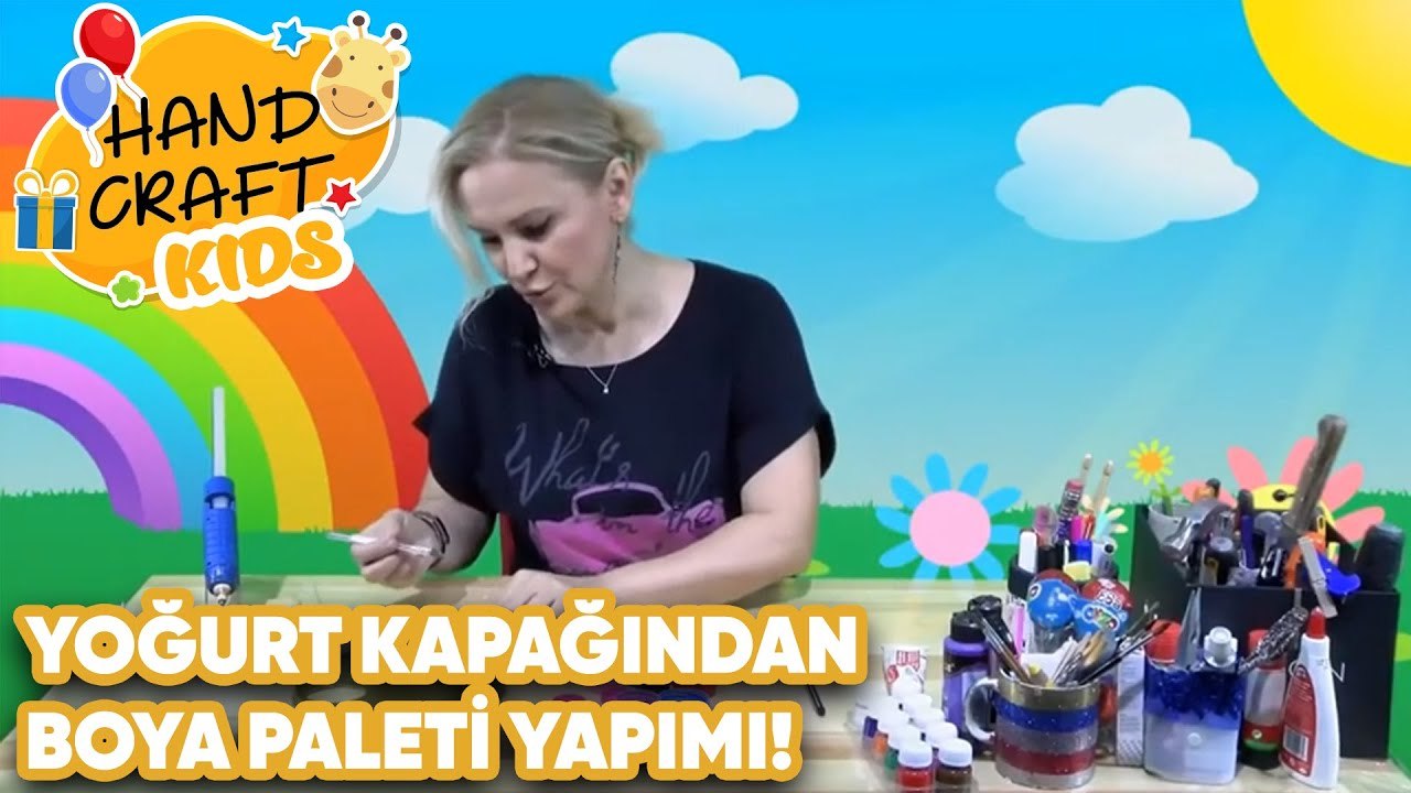 Yoğurt Kapağı Kullanarak Boya Paleti Yapımı - How to make a paint palette? | Handcraft TV Kids