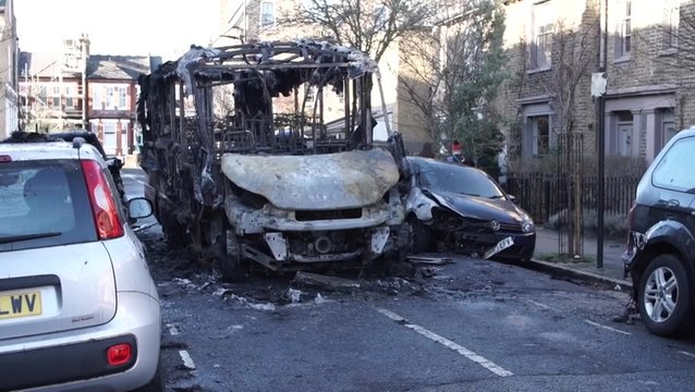 Hackney school bus fire leaves surrounding cars and and homes damaged