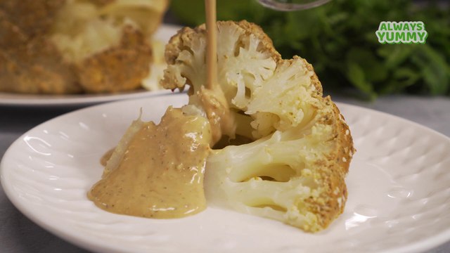 WHOLE ROASTED CAULIFLOWER with Tofu & Sesame Sauce - Restaurant Style. Recipe by Always Yummy!