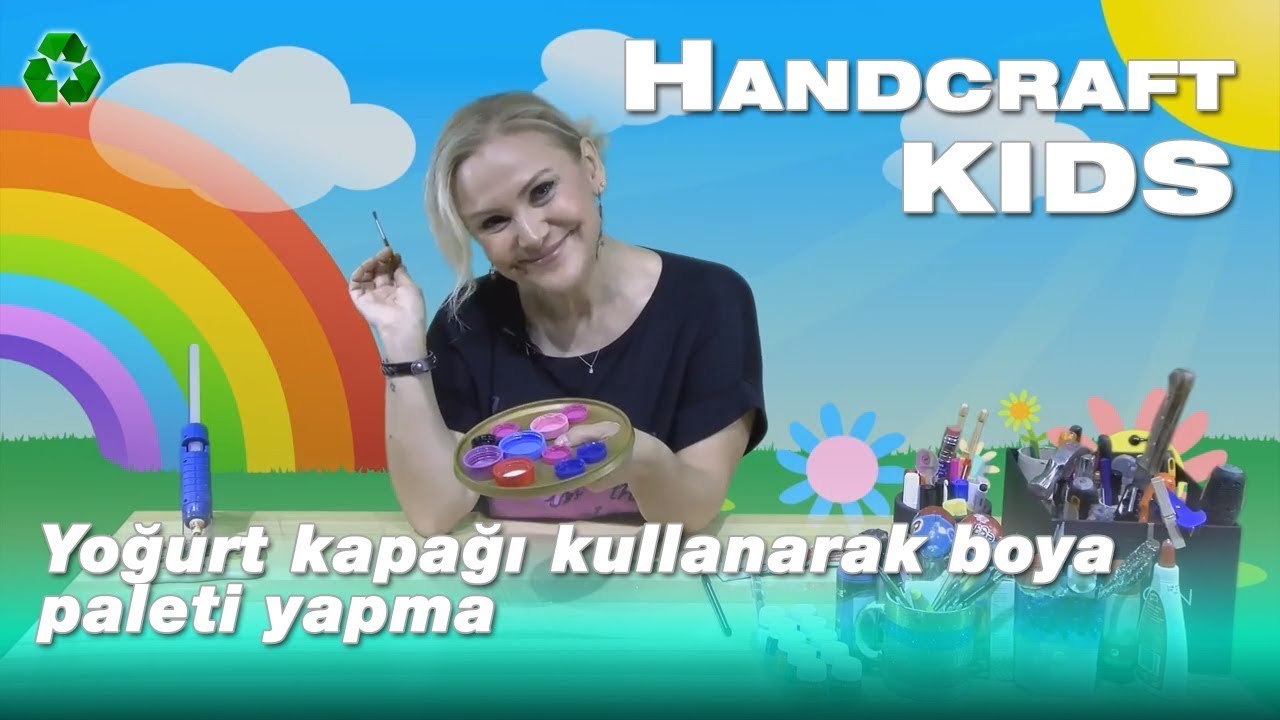 Yoğurt kapağı kullanarak boya paleti yapma -  Handcraft TV  Kids