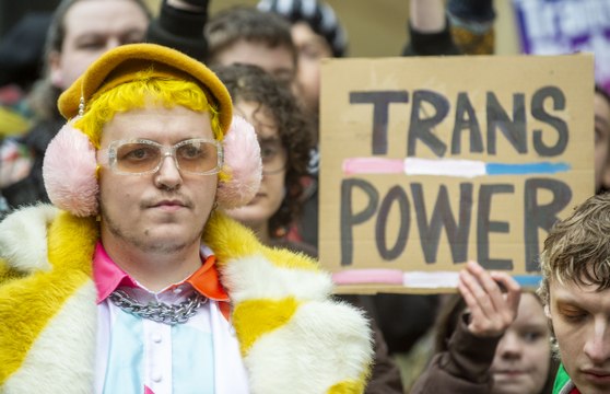 Pro gender recognition bill supporters Scottish Trans hold a Rally for Trans Equality on the steps of The Royal Concert Hall, Glasgow this morning