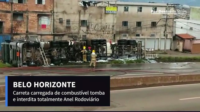 Carreta carregada de combustível tomba e interdita totalmente Anel Rodoviário, em BH