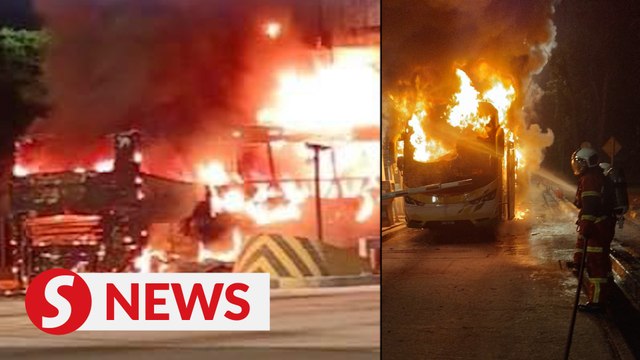 Tour bus catches fire at UPM toll plaza