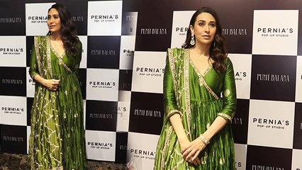 Karishma Kapoor 48 age में Green Anarkali Suit पहन देसी लुक से जीता दिल । Boldsky *Entertainmen