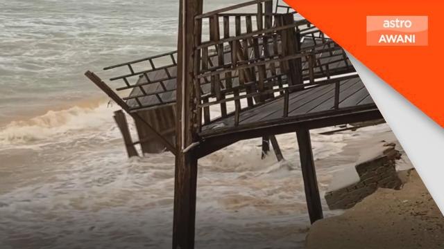 Ombak Besar | Wakaf, banteng konkrit rosak akibat hakisan pantai