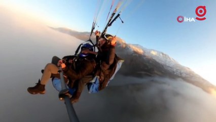 Siste kaybolan Hazar Gölü, yamaç paraşütçüleri tarafından havadan görüntülendi