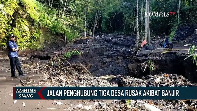 Jalan Penghubung 3 Desa di Kabupaten Karangasem Bali Ambles dan Rusak Akibat Banjir