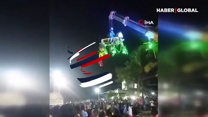 Festival alanındaki vinç devrildi: 4 kişi böyle can verdi!