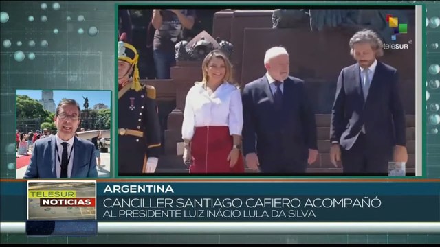 Presidente de Brasil Luiz Inácio Lula Da Silva coloca ofrenda floral en la plaza de San Martin