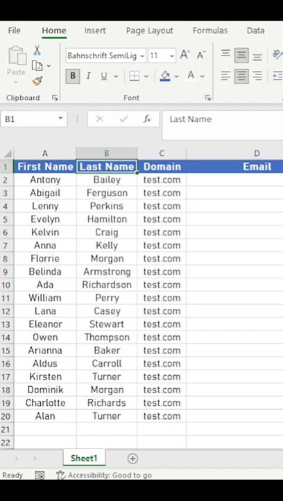 How to create email address using Excel concatenate