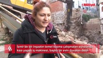 İş makinesi evin duvarını deldi, firma çalışanları işe devam etti