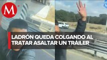 Presunto asaltante colgado de tráiler en la Córdoba-Puebla causa movilización de autoridades