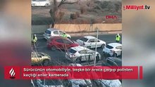 Sürücünün otomobiliyle, başka bir araca çarpıp polisten kaçtığı anlar kamerada