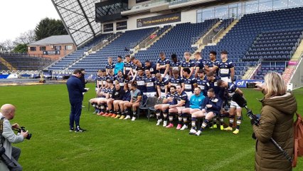 Behind the scenes as Rhinos players pose for their 2023 team picture at Headingley.