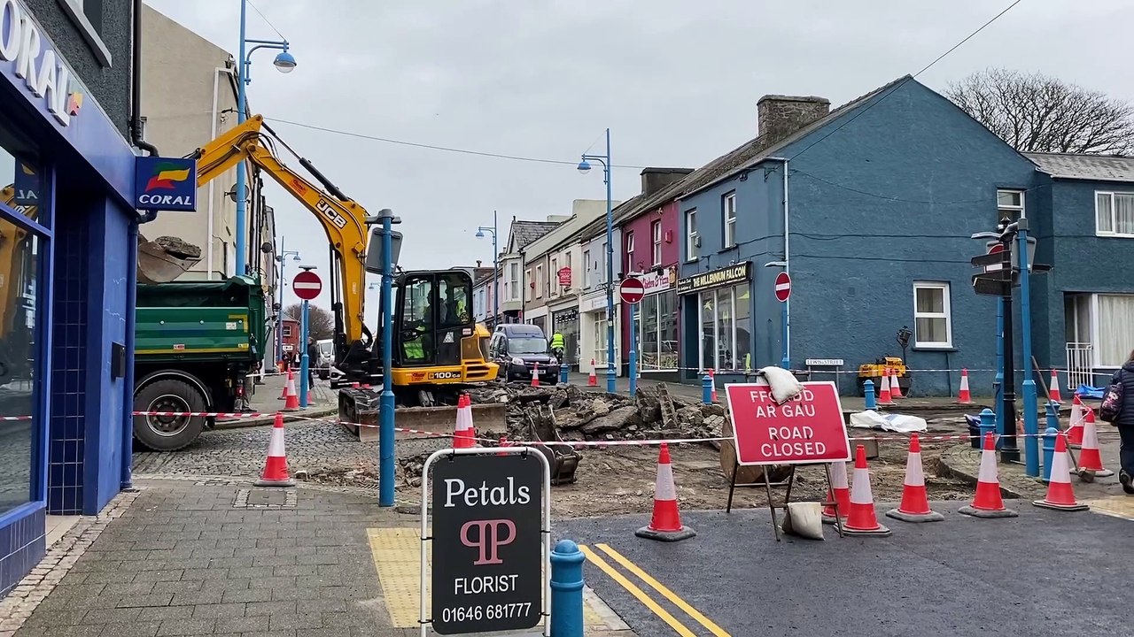Cobbles being removed in Pembroke Dock