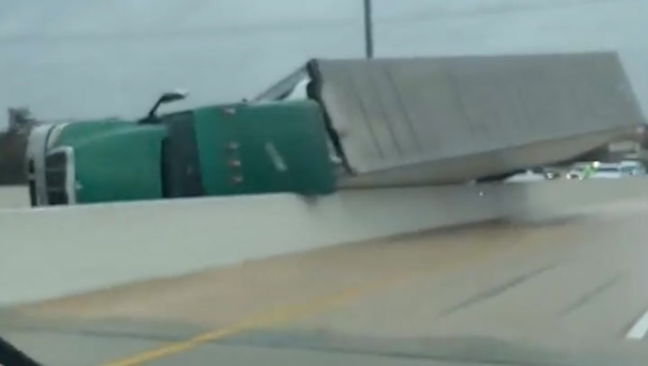 Texas: Lorry left overturned and roads flooded as powerful tornado rips through state