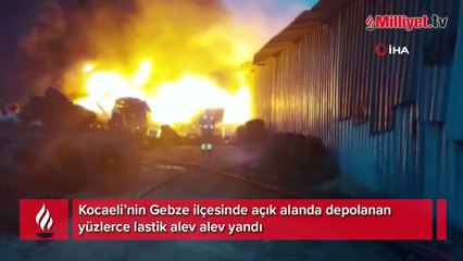 Açık alanda depolanan lastikler alev alev yandı