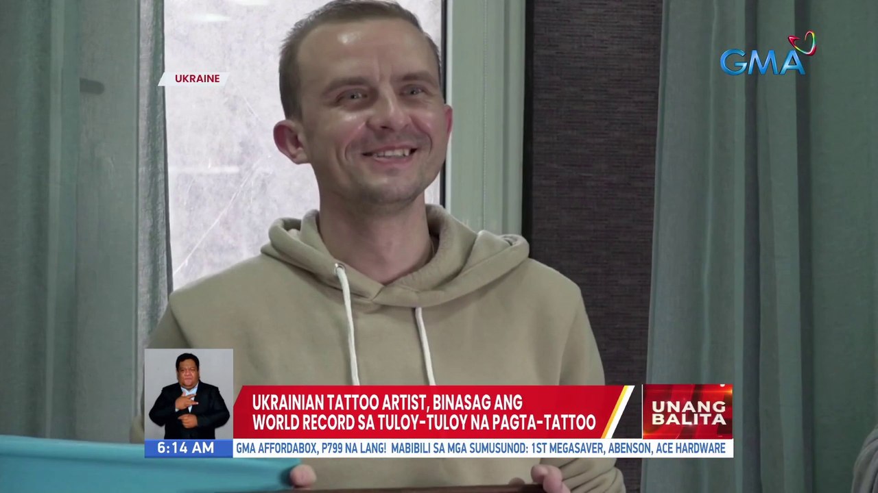 Ukrainian tattoo artist, binasag ang world record sa tuloy-tuloy na pagta-tattoo | UB