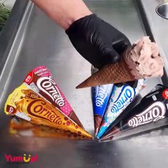 Cone ice cream to ice cream roll