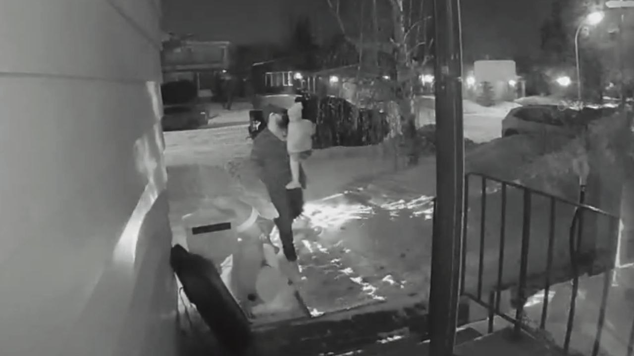 Ring doorbell catches man tripping up stairs while carrying his daughter