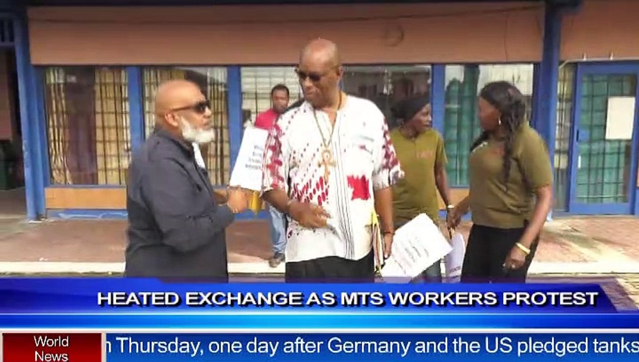 HEATED EXCHANGE AS MTS WORKERS PROTEST