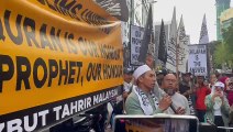 Hizbut Tahrir members gather in front of Swedish Embassy in KL to protest Quran burning in Stockholm