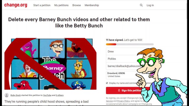 Drew Pickles Goes To the Delete Every Barney Bunch Videos Petition