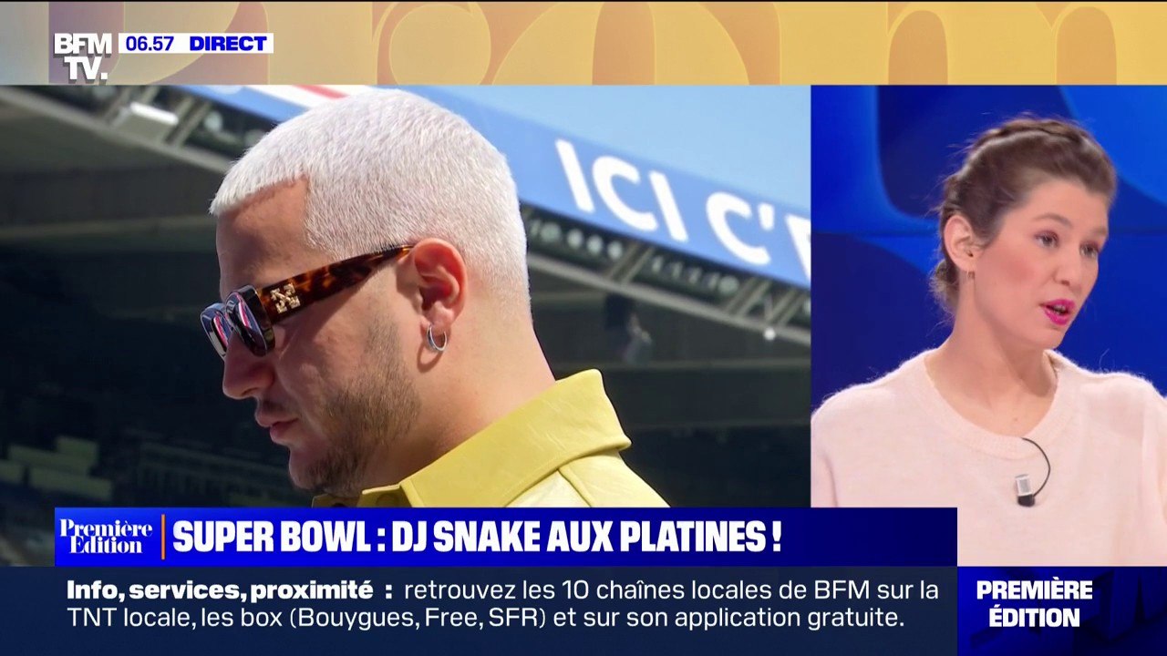 L'artiste français DJ Snake aux platines avant le coup d'envoi du Super Bowl