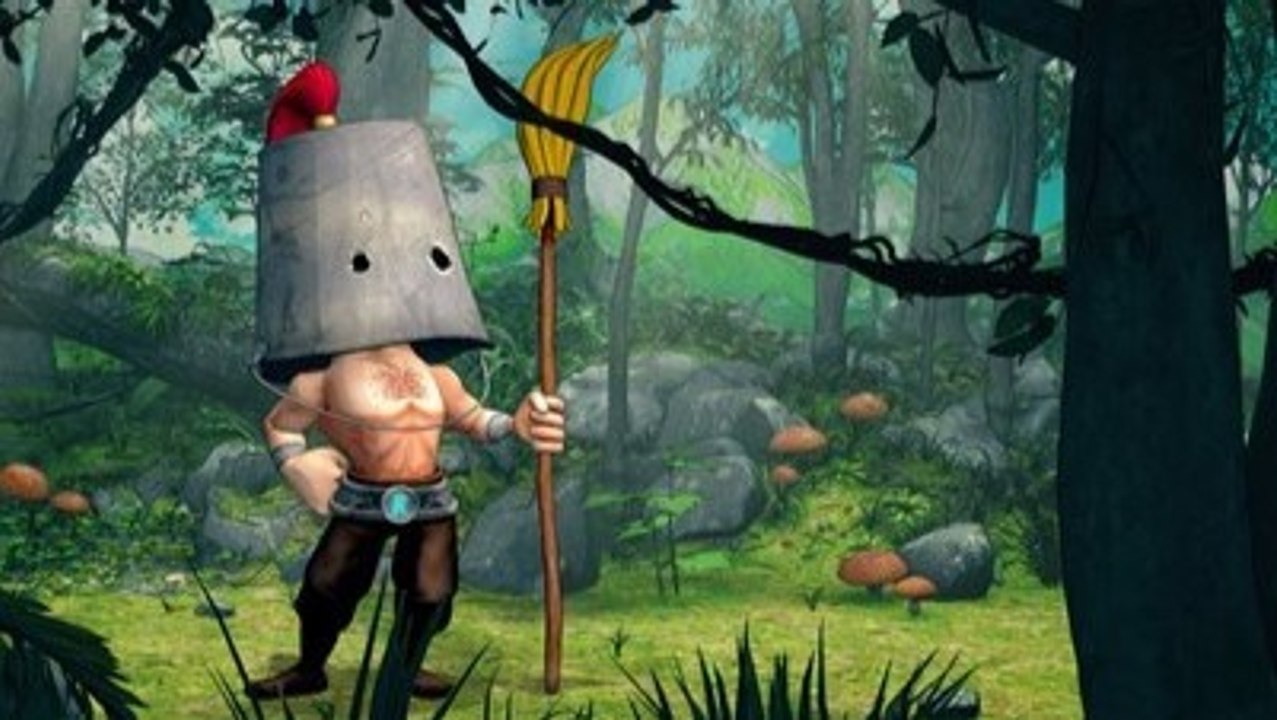 In Clunky Hero rettet ihr mit einem Eimer auf dem Kopf die Welt