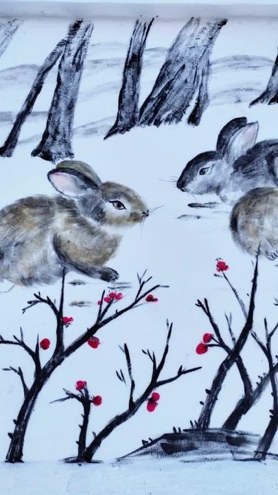 Harbin'de Kar Üzerine Geleneksel Mürekkeple Boyama Tekniği ile Çizilen Tablo Sergilendi