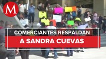 Comerciantes protestan en apoyo a Sandra Cuevas afuera de la alcaldía Cuauhtémoc