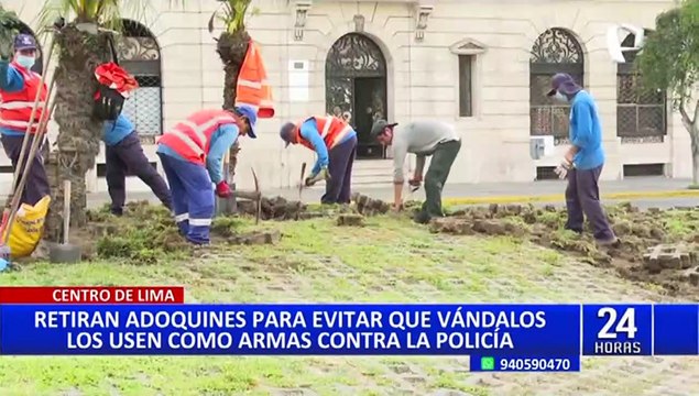Retiran adoquines de calles del centro de Lima para evitar que vándalos los usen como armas