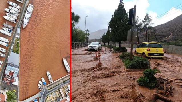 Sağanak ve fırtına Muğla'yı esir aldı! Marmaris Körfezi kahverengiye döndü