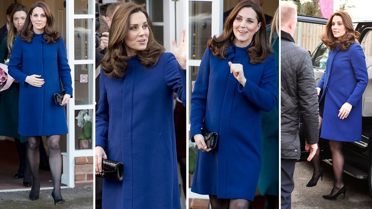Pregnant Kate Middleton Looks Blooming In Blue Goat Coat For Action On Addiction Visit