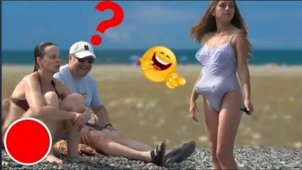 Funny crazy Girl prank on the beach