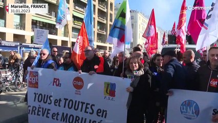 Watch: Thousands of strikers in Marseille protest over pension reforms