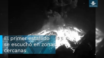 Presenta 2 explosiones volcán Popocatépetl y arroja material incandescente