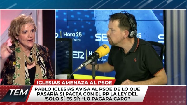 Pilar Rahola, desatada contra Pablo Iglesias por defender el solo sí es sí: ¡Váyase a la mierda!