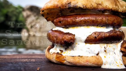 River Triple Sandwich with Sausages!