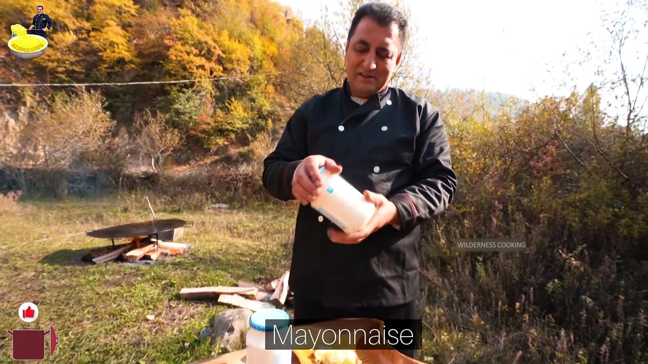 SHAWARMA WITH CHICKEN ON BONFIRE  - BEST GRILLED CHICKEN BREAST SHAWARMA RECIPE BY WILDERNESS COOKING